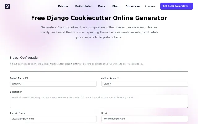 Web-based setup tool for Django Cookiecutter