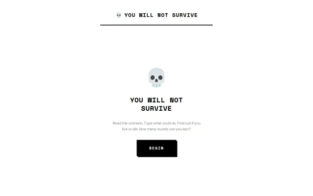 Web game, an AI decides if you would survive in a survival situation