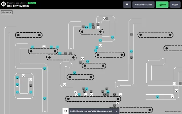 Interactive sandbox with boxes, conveyor belts and pneumatic tubes