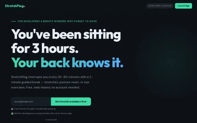 StretchPing – Free break reminders with guided stretches for developers