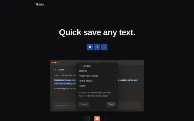 Tidbits – Quick save any text without switching windows