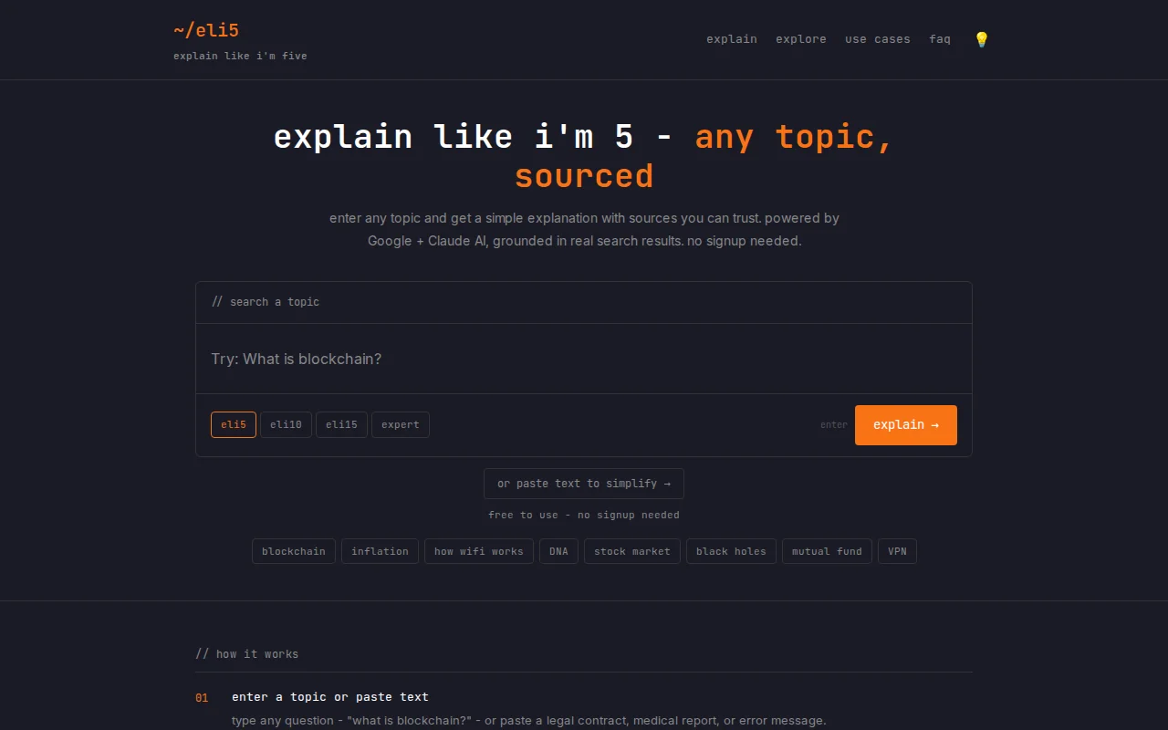 Eli5.cc – type any topic, get a simple explanation and visual diagram