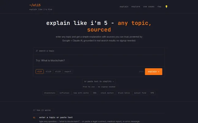 Eli5.cc – type any topic, get a simple explanation and visual diagram
