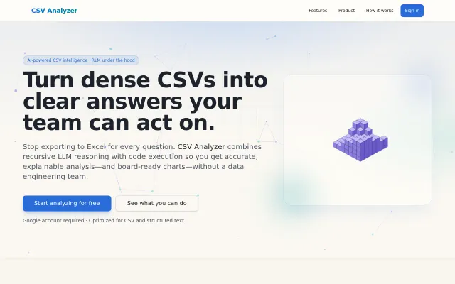 CSV Analyzer – natural-language analysis, chat and preview, dashboards