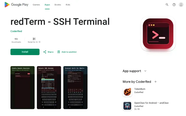RedTerm, an Android SSH terminal for clipboard image upload