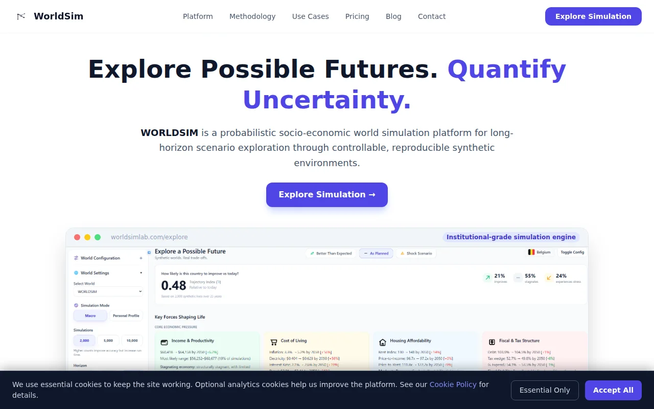 WorldSim – Monte Carlo simulation for 195 countries to 2050