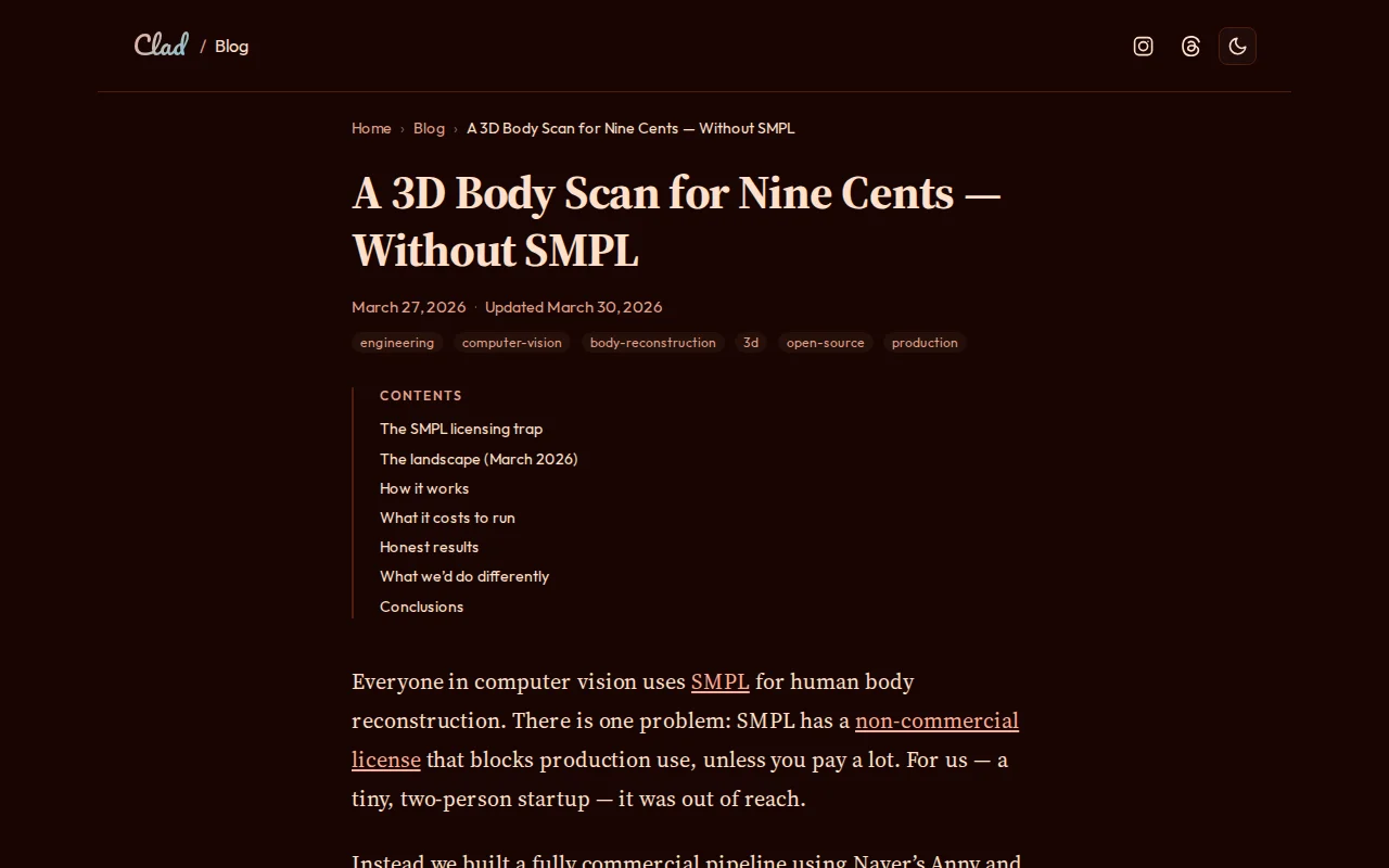 A 3D Body Scan for Nine Cents – Without SMPL