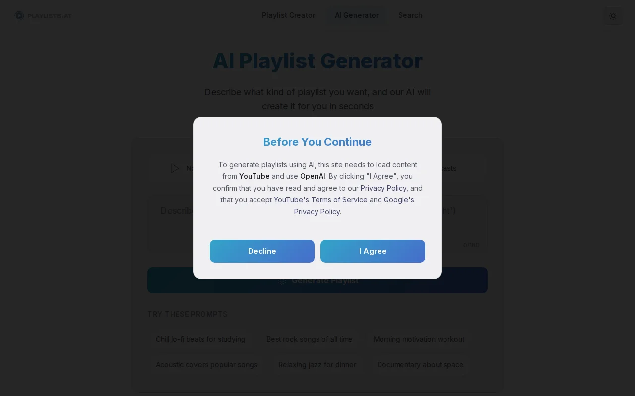 AI Playlist Generator for YouTube