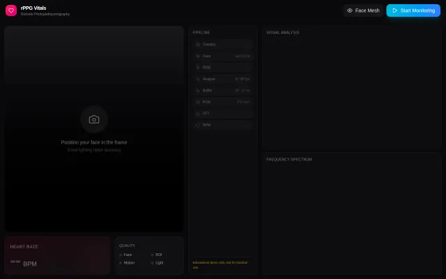 Browser-based rPPG – webcam to heart rate with no server, just signals