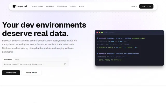 Basecut – share subsetted, sanitized prod snapshots with your dev team