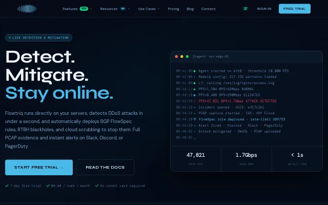 Flowtriq – Per-node DDoS detection with auto-mitigation in under 1s