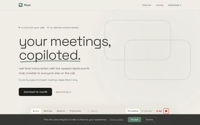 Migas – Meeting copilot with live speaker labels (no bot, no cloud STT)
