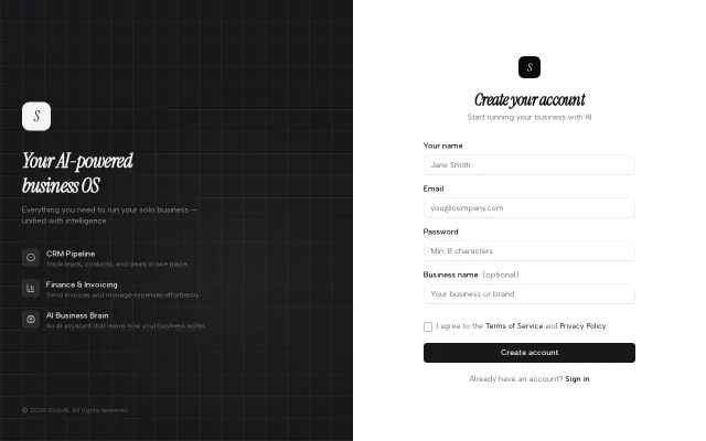 SoloAI – AI-powered Business OS for founders