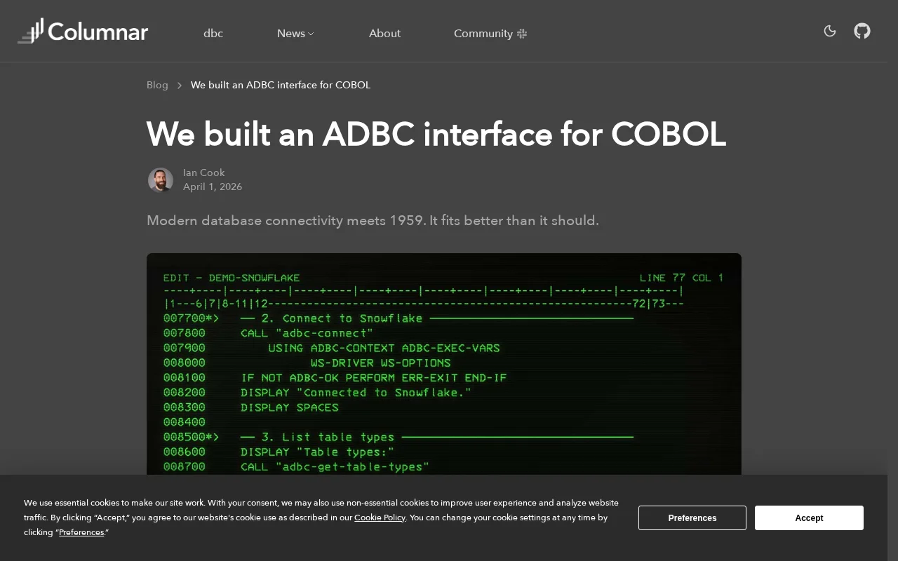ADBC for COBOL – modern database access meets 1959