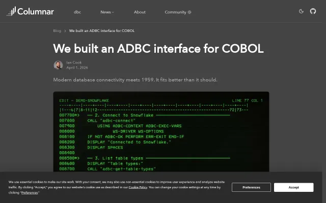 ADBC for COBOL – modern database access meets 1959
