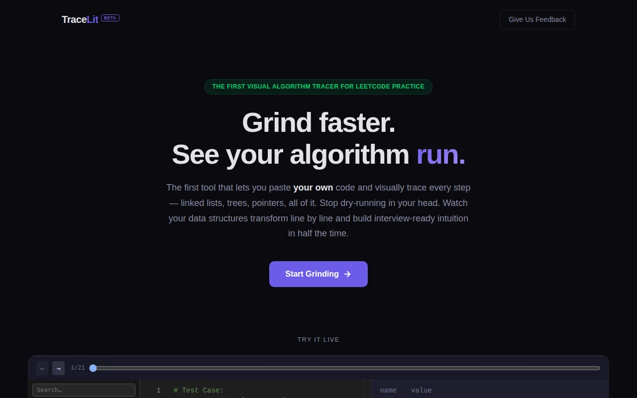 TraceLit – debug LeetCode step by step