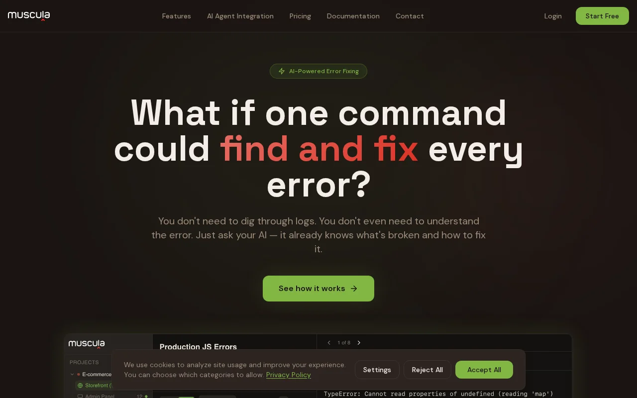 Muscula – Lightweight error monitoring with CLI and MCP