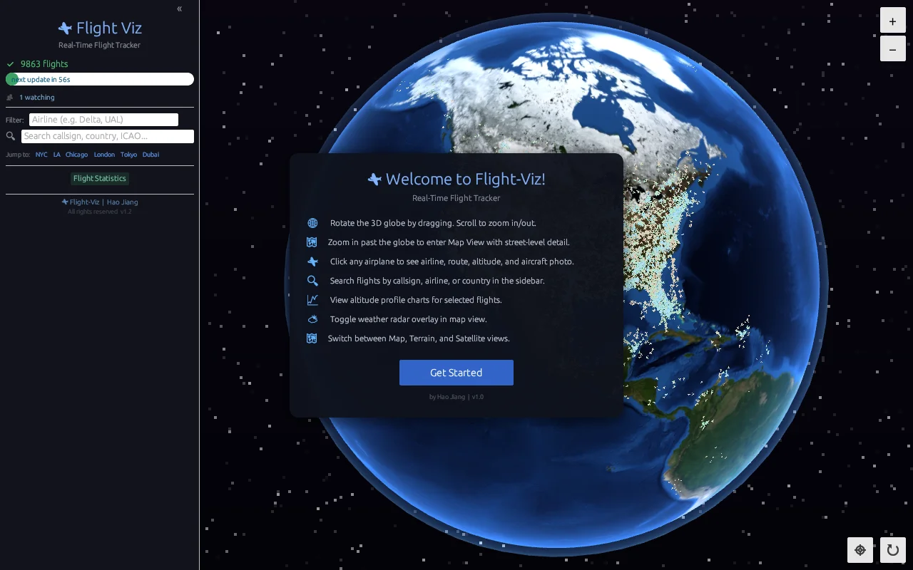 Flight-Viz – 10K flights on a 3D globe in 3.5MB of Rust+WASM