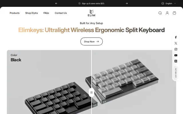 Elytra – A 420g CNC aluminum, wireless split keyboard