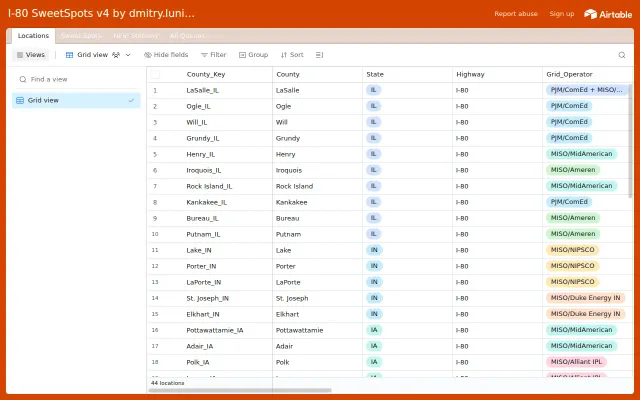 Osint of I-80 for EV site selection. Finding 10MW spots