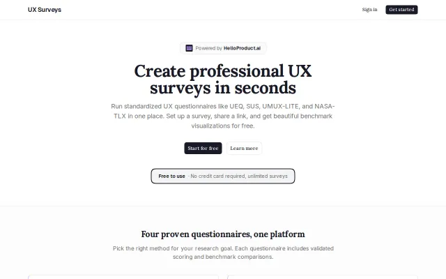UX Surveys – Run SUS, UEQ, UMUX-Lite, and NASA-TLX for Free