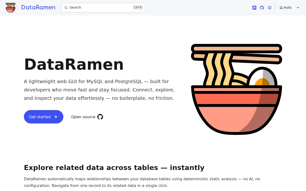 DataRamen, navigate your DB without a single line of SQL (no AI)