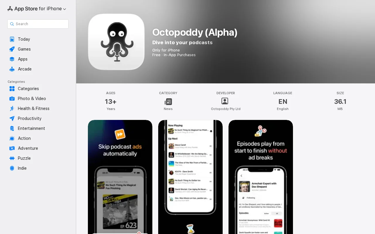 Octopoddy – iOS Podcast App Using Transcripts and LLMs to Skip Ads