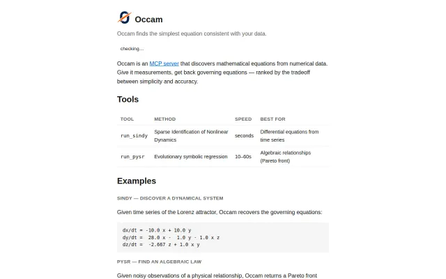 Symbolic regression as an MCP tool (SINDy and PySR, free, no install)