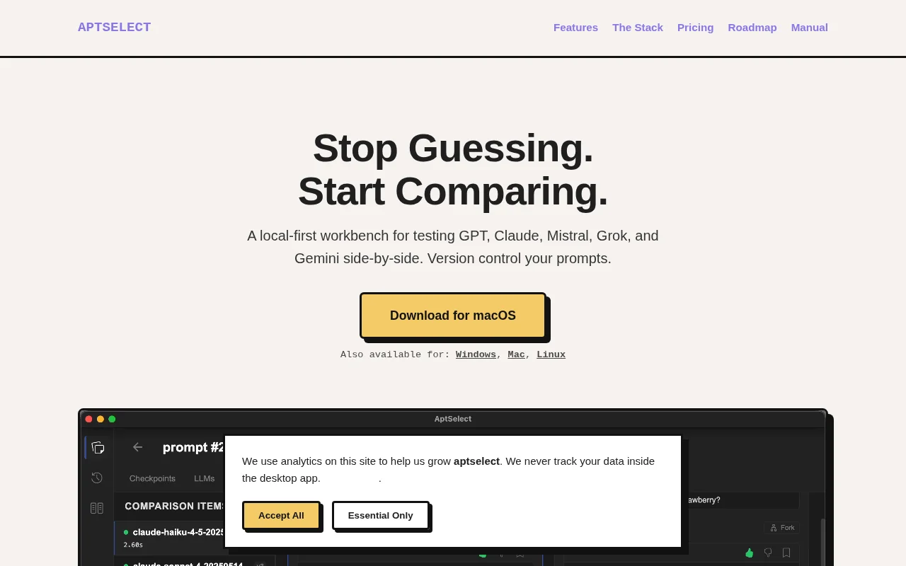 AptSelect – A local desktop app to test LLMs side-by-side