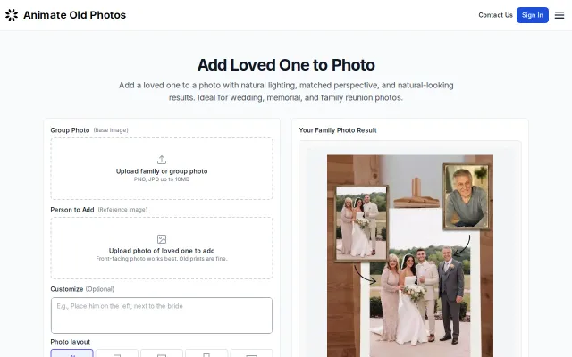 AI tool to merge people from two photos into one realistic group photo