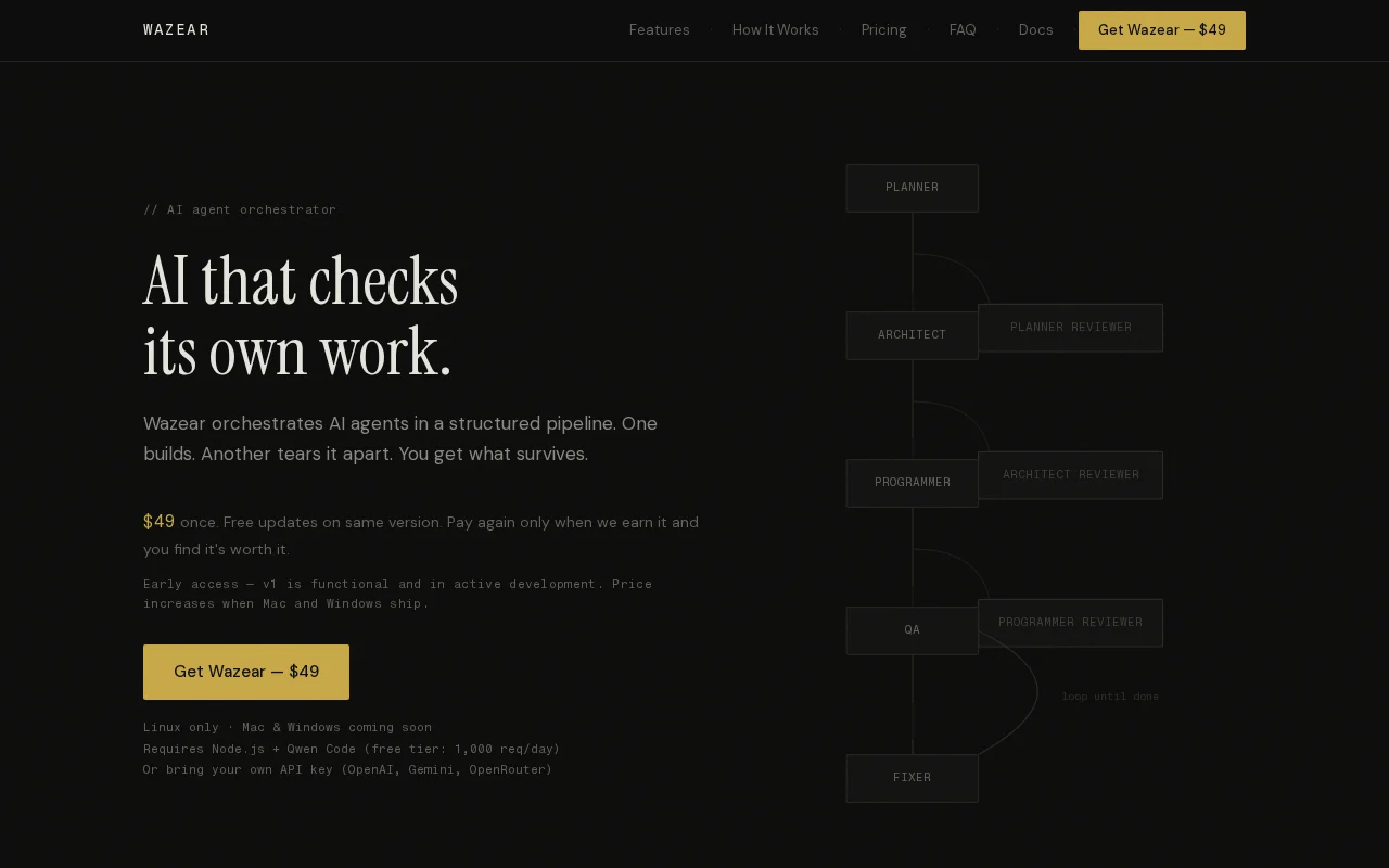 Wazear – A visual AI orchestrator where agents review each other