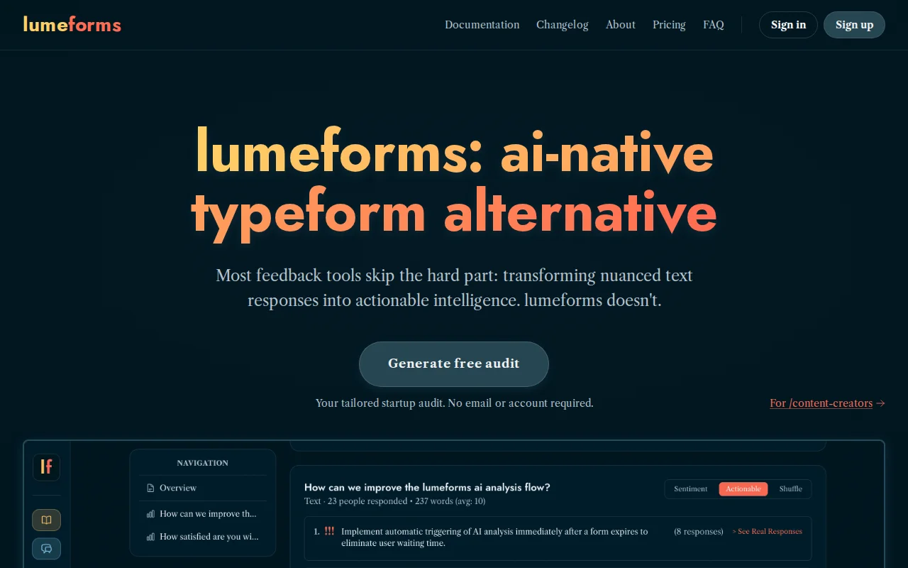AI-native Typeform alternative for startups