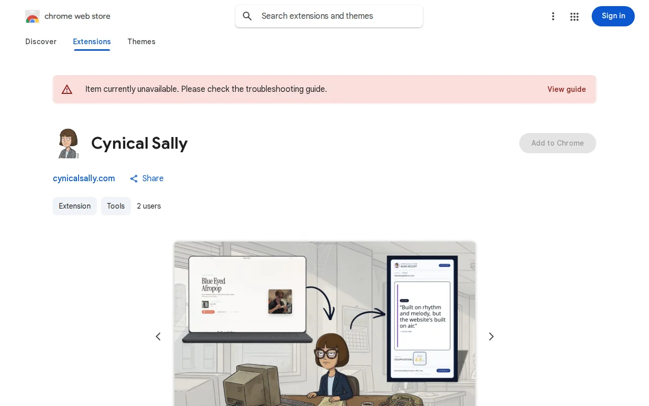 Cynical Sally Sidekick Right in the Browser as a Chrome Extension