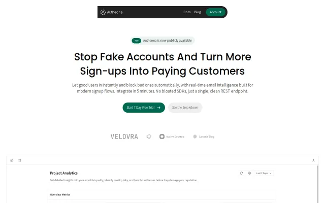 Autheona – The API That Stops Fake Sign-Ups