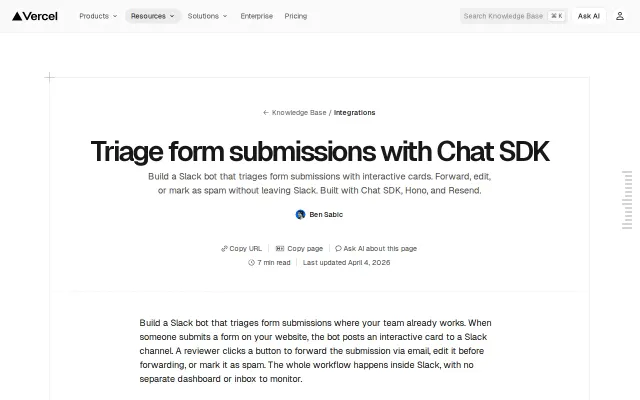 Triage form submissions with Chat SDK