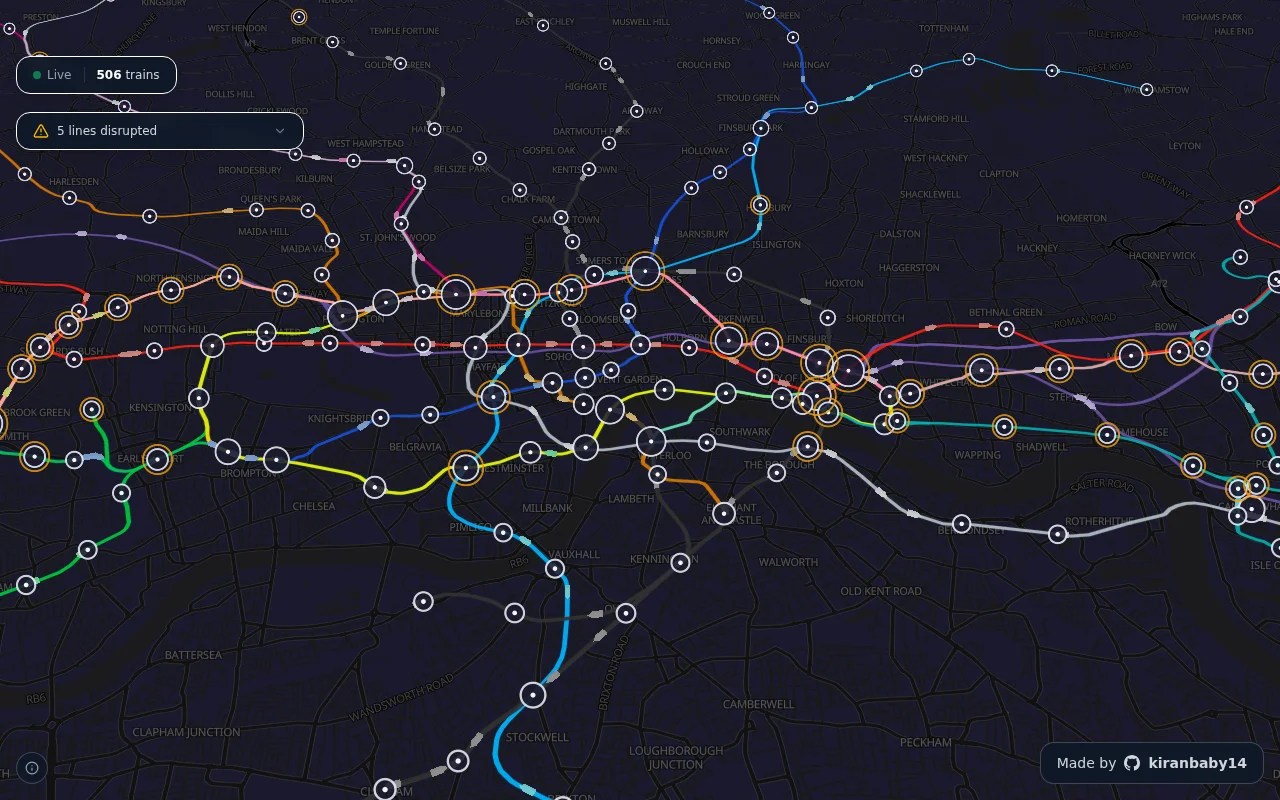 Real-time 3D London Underground trains using the TFL API