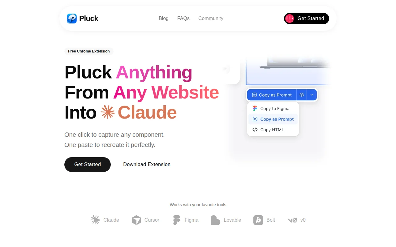 Pluck – Copy any UI from any website, paste it into AI coding tools