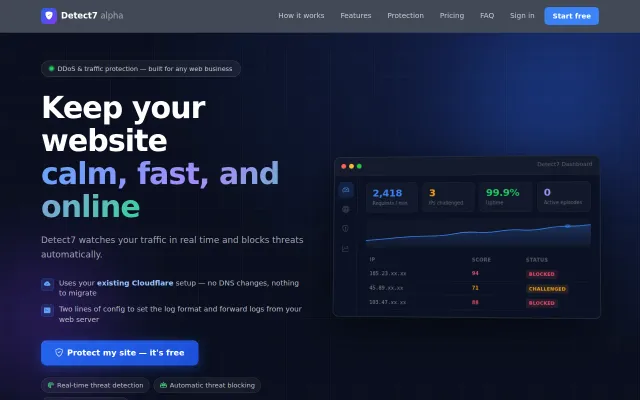 Detect7 – automatic DDoS protection layered on Cloudflare