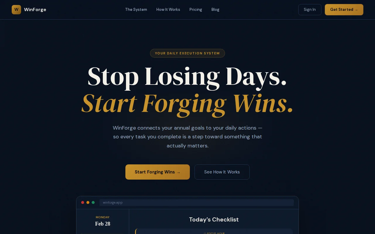 WinForge A daily OS connects your annual goals to what you do today