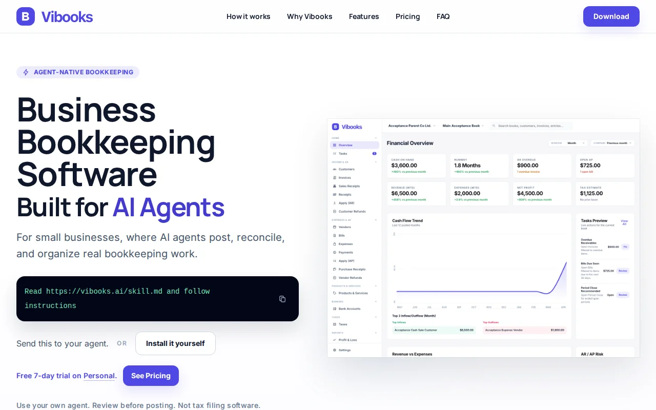 Vibooks – Local-first bookkeeping software built for AI agents