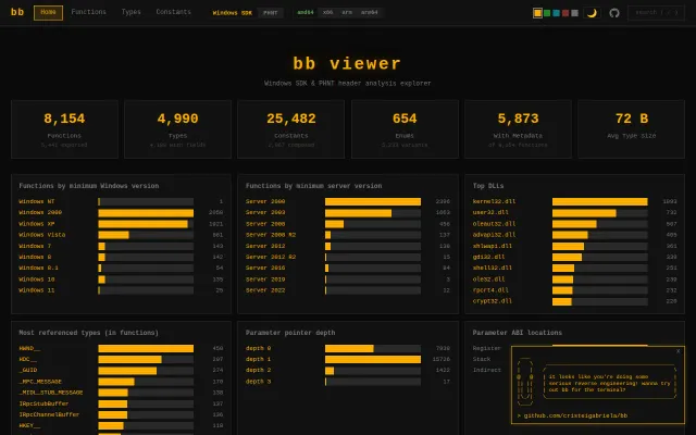 Bb – Windows API viewer for hackers, in the browser