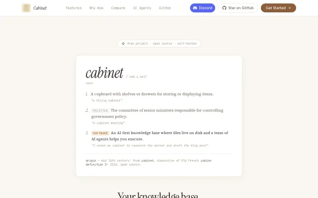 Cabinet – Kb+LLM (Like Paperclip+Obsidian)