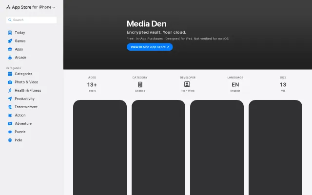 Media Den – Photo/video app with client-side encryption and your cloud