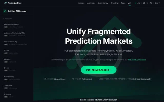 Prediction Hunt API – A unified layer for Polymarket, Kalshi, and more
