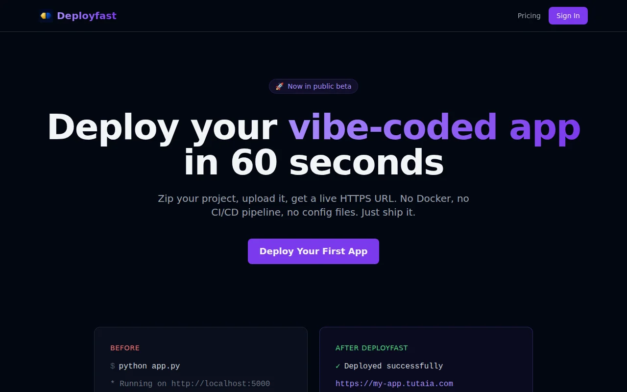 I built a tool to deploy vibe-coded apps to production in 1 minute