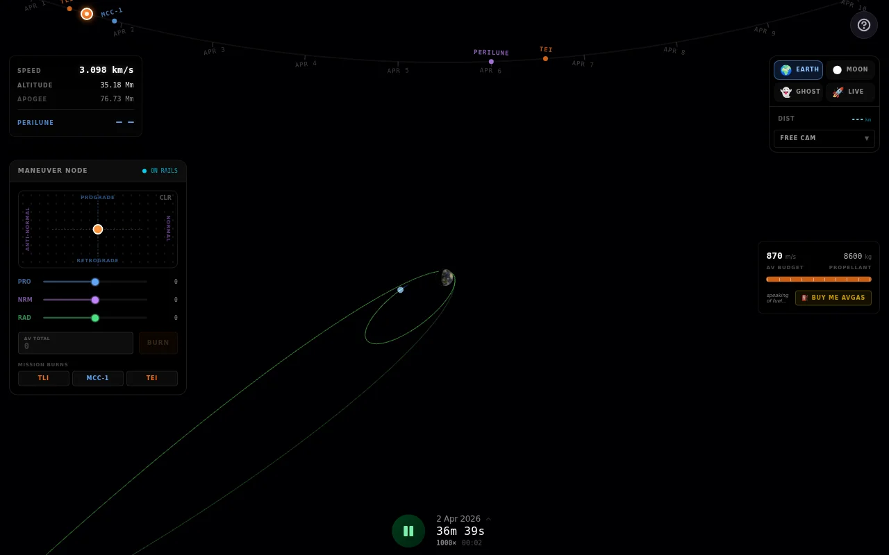 Flyable Artemis simulator (Svelte and rk4)