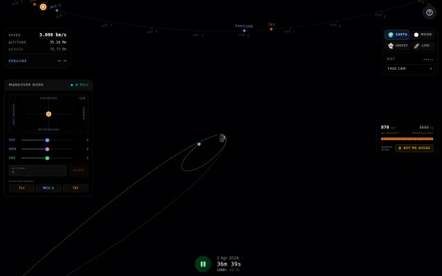 Flyable Artemis simulator (Svelte and rk4)