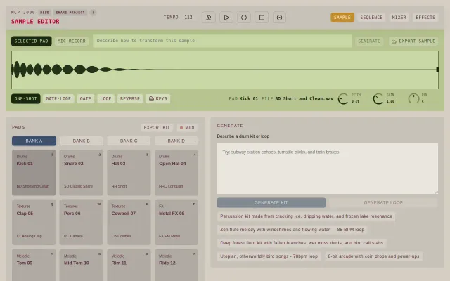 MCP 2000 – Browser-based drum machine with AI-generated sounds