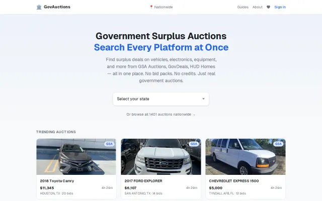 GovAuctions lets you browse government auctions at once