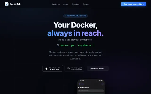 DockerTab – Manage your Docker containers from iOS and Android